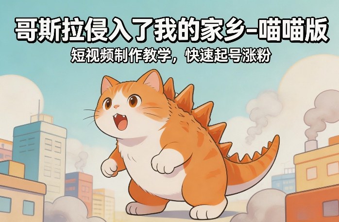 哥斯拉侵入了我的家乡–喵喵版短视频制作教学，快速起号涨粉-创客副业
