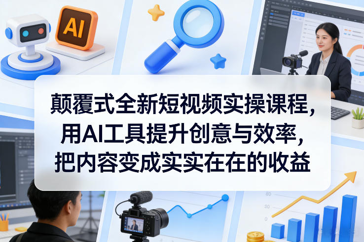 颠覆式全新短视频实操课程，用AI工具提升创意与效率，把内容变成实实在在的收益-创客副业