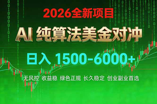 2026 全新美金对冲项目，不套平台赠金，不封号，纯算法对冲，日入 1500-6000+-创客副业