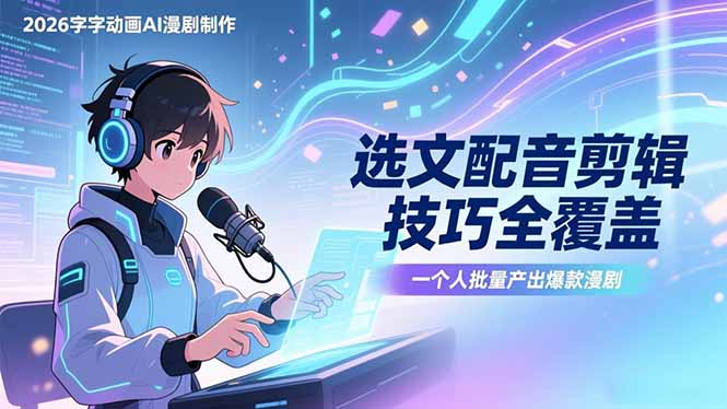 2026字字动画AI漫剧制作-1期，选文配音剪辑技巧全覆盖，一个人就能批量产出爆款漫剧-创客副业