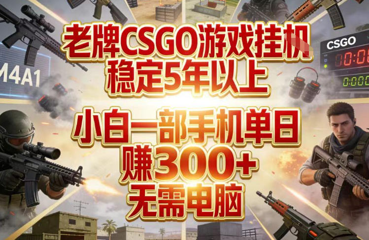 老牌CSGO游戏挂G，稳定5年以上，小白一部手机单日賺3张+，无需电脑【揭秘】-创客副业