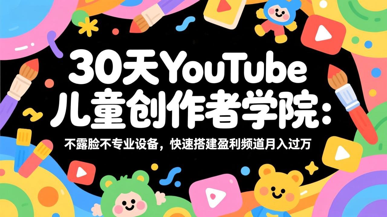 30天YouTube儿童创作者学院：不露脸不专业设备，快速搭建盈利频道月入过万-创客副业