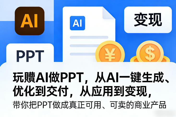 玩賺AI做PPT，从AI一键生成、优化到交付，从应用到变现，带你把PPT做成真正可用、可卖的商业产品-创客副业