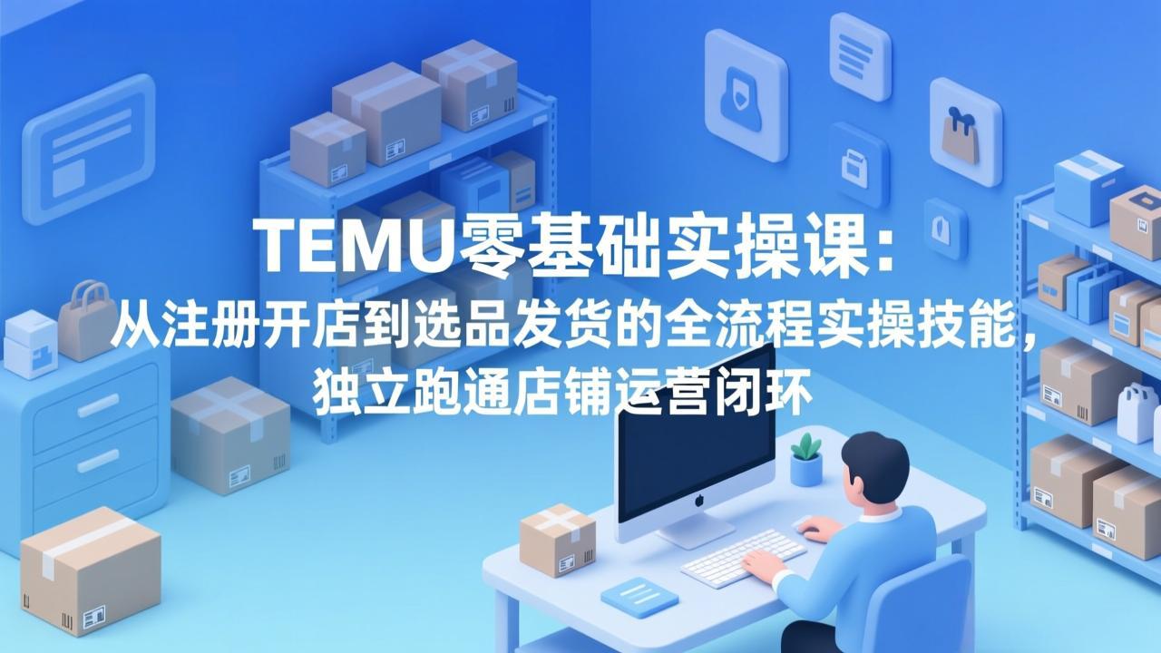 TEMU零基础实操课：从注册开店到选品发货的全流程实操技能，独立跑通店铺运营闭环-创客副业