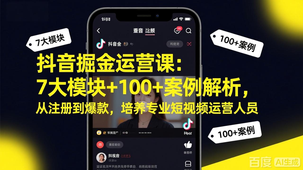 抖音掘金运营课：7大模块+100+案例解析，从注册到爆款，培养专业短视频运营人员-创客副业