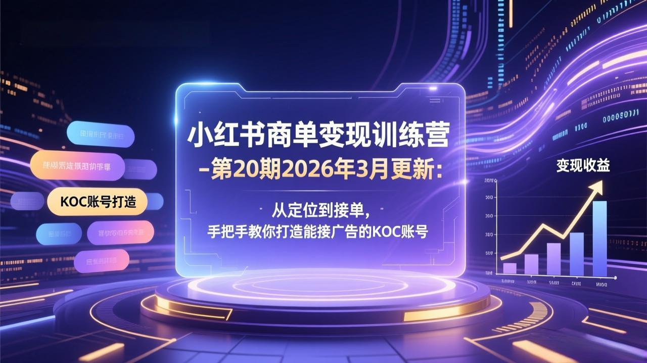 小红书商单变现训练营-第20期26年3月更新：从定位到接单，手把手教你打造能接广告的KOC账号-创客副业