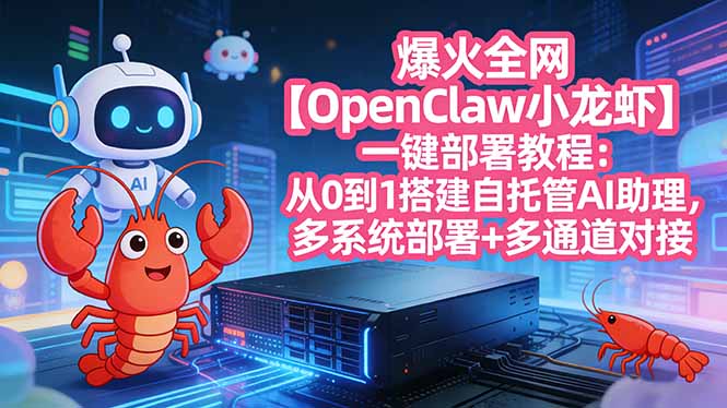 爆火全网【OpenClaw 小龙虾】一键部署教程：从0到1搭建自托管AI助理，多系统部署+多通道对接-创客副业