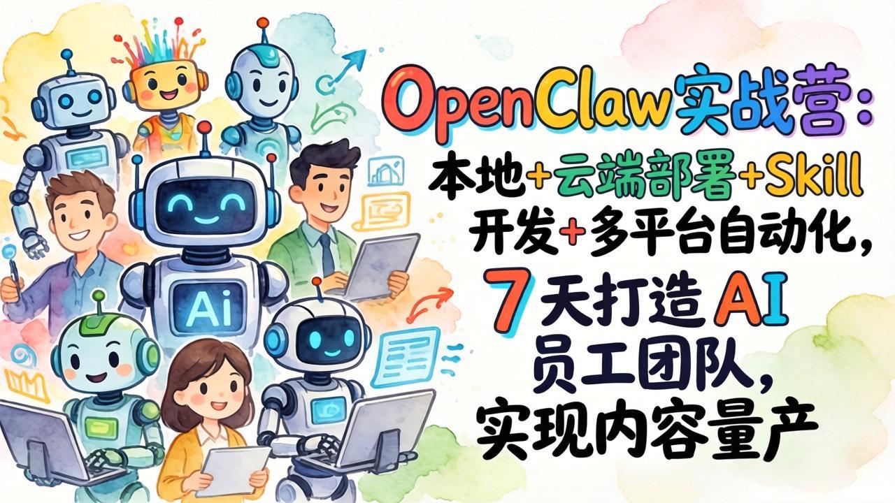 OpenClaw实战营：本地+云端部署+Skill开发+多平台自动化，7 天打造 AI 员工团队，实现内容量产-创客副业