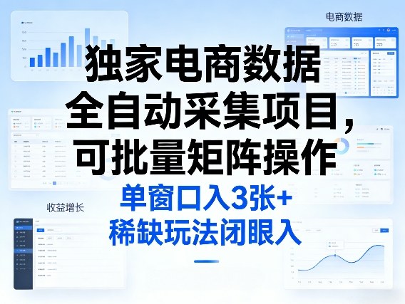 独家电商数据全自动采集项目，可批量矩阵操作，单窗口日入3张+，稀缺玩法闭眼入【揭秘】-创客副业