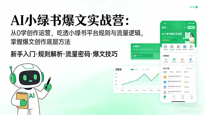 AI 小绿书爆文实战营：从0学创作运营，吃透小绿书平台规则与流量逻辑，掌握爆文创作底层方法-创客副业