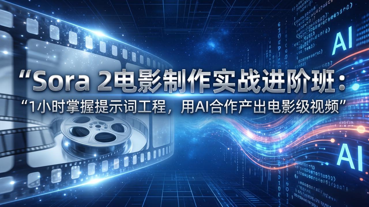 Sora 2电影制作实战进阶班：1小时掌握提示词工程，用AI合作产出电影级视频-创客副业