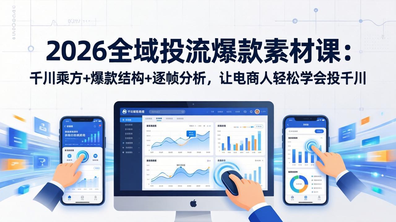 2026全域投流爆款素材课：千川乘方+爆款结构+逐帧分析，让电商人轻松学会投千川-创客副业